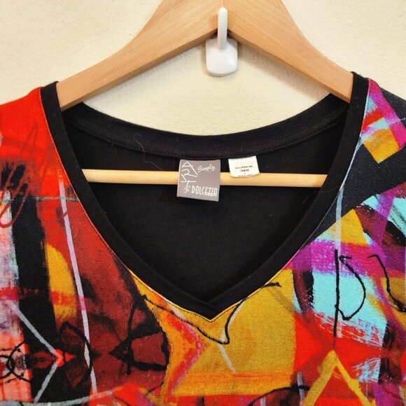 Simply Art by Dolcezza Top Multi Color Abstract Tunic Long Sleeve Women L Artsy - Picture 4 of 12